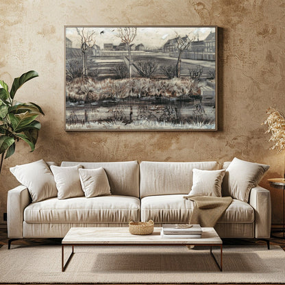 Experience the serene beauty of a quiet winter scene with this exquisite artwork. The muted palette for Family Room