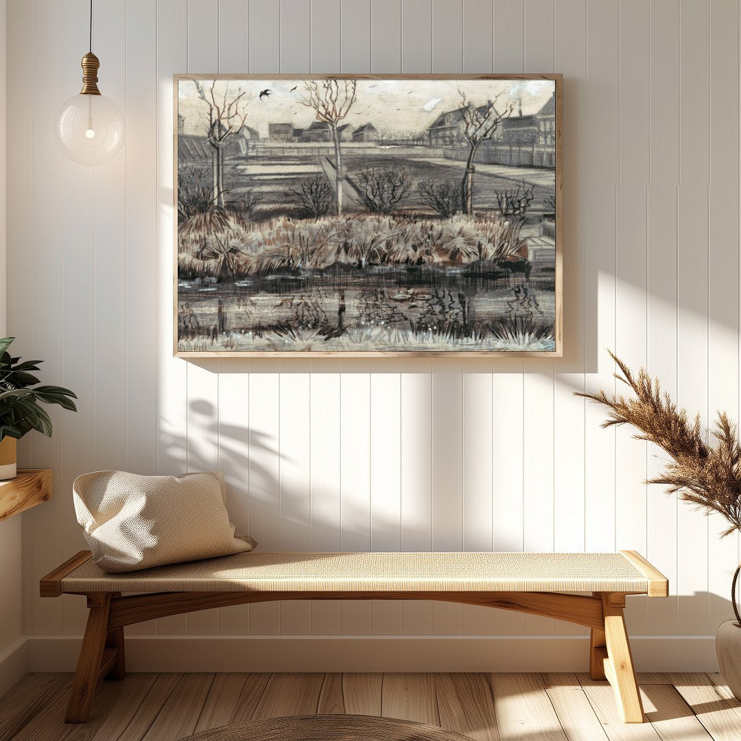 Experience the serene beauty of a quiet winter scene with this exquisite artwork. The muted palette for Hallway