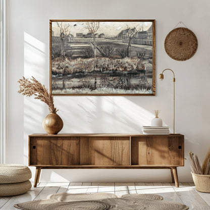 Experience the serene beauty of a quiet winter scene with this exquisite artwork. The muted palette for Sitting Area