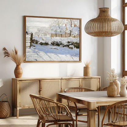 Experience the tranquil beauty of a snow-laden landscape with this exquisite painting. The soft for Dining