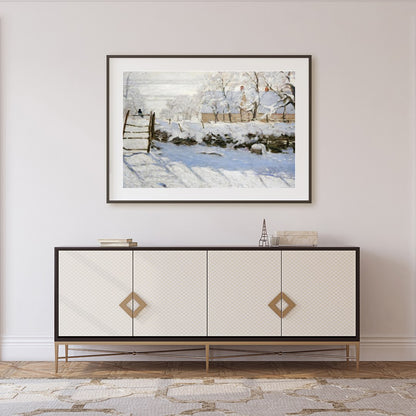 Experience the tranquil beauty of a snow-laden landscape with this exquisite painting. The soft for Foyer