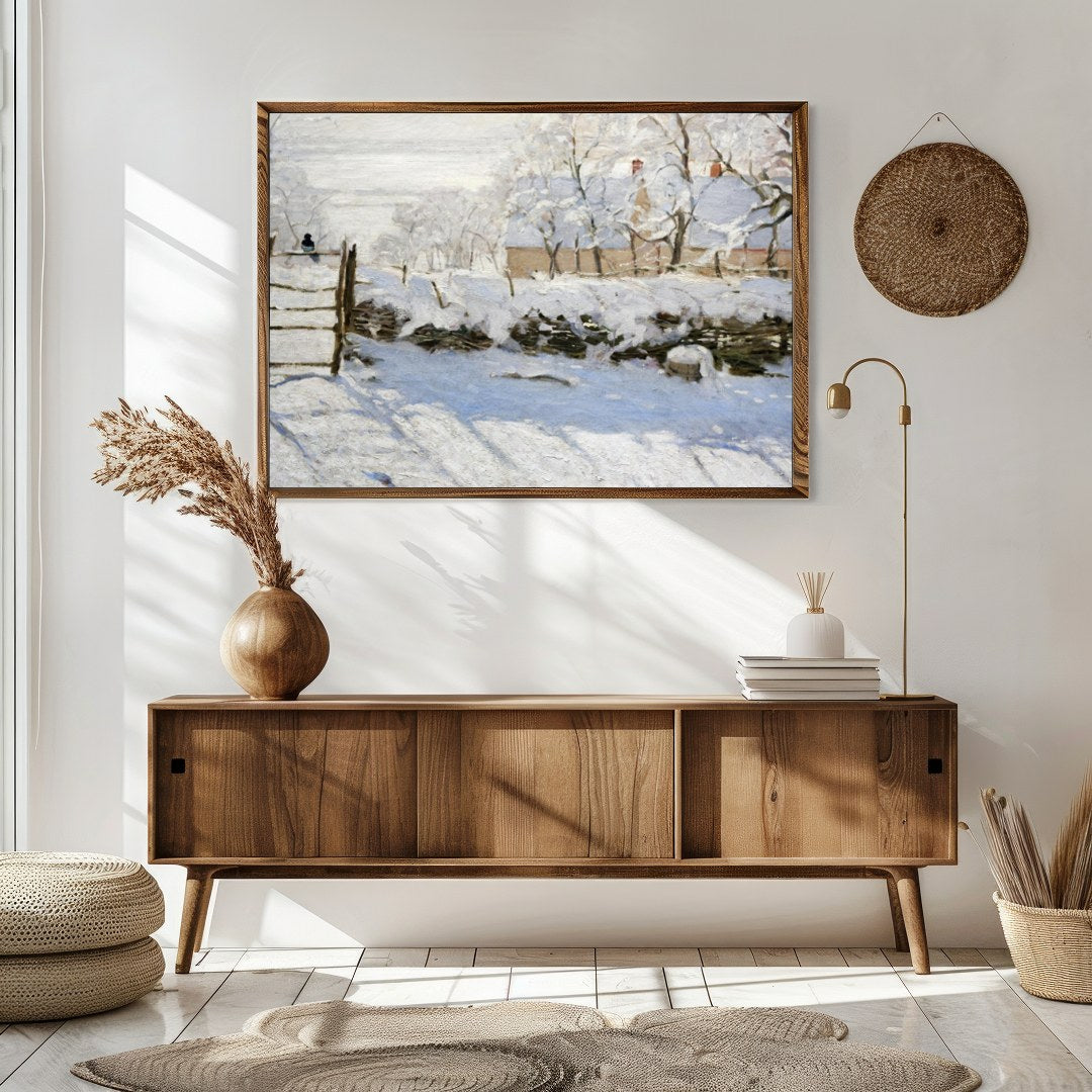 Experience the tranquil beauty of a snow-laden landscape with this exquisite painting. The soft for Sitting Area