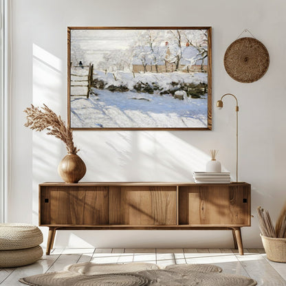 Experience the tranquil beauty of a snow-laden landscape with this exquisite painting. The soft for Sitting Area