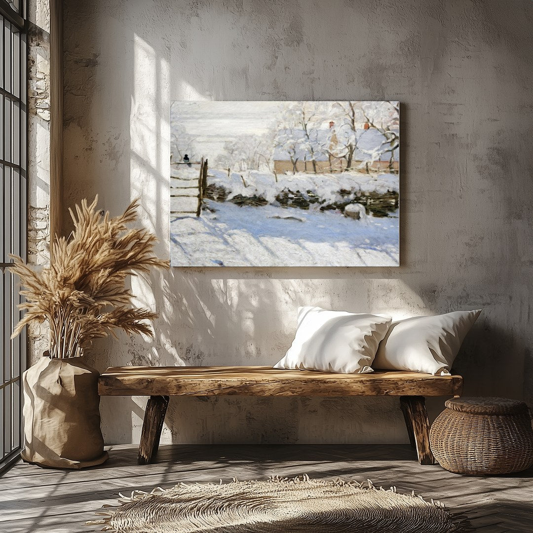 Experience the tranquil beauty of a snow-laden landscape with this exquisite painting. The soft for Veranda