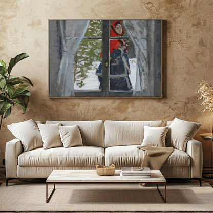 Capture a serene winter moment with this captivating artwork, depicting a figure cloaked in a for Family Room