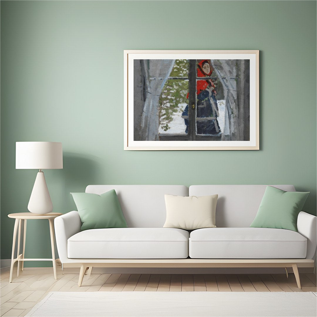 Capture a serene winter moment with this captivating artwork, depicting a figure cloaked in a for Hall
