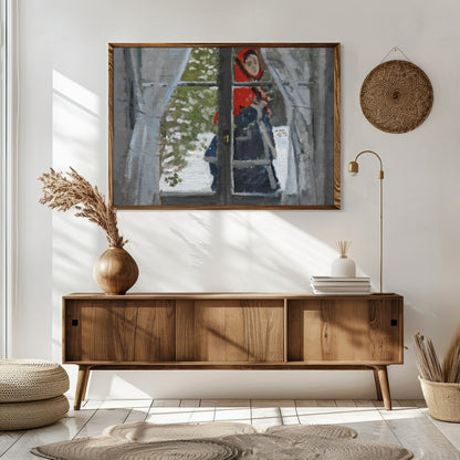 Capture a serene winter moment with this captivating artwork, depicting a figure cloaked in a for Sitting Area