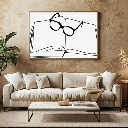 Embrace the intellectual elegance of this minimalist sketch featuring an open book adorned with for Family Room