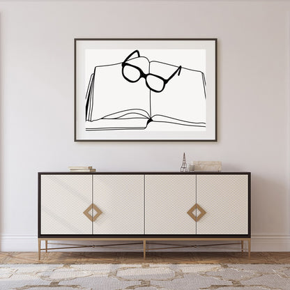 Embrace the intellectual elegance of this minimalist sketch featuring an open book adorned with for Foyer