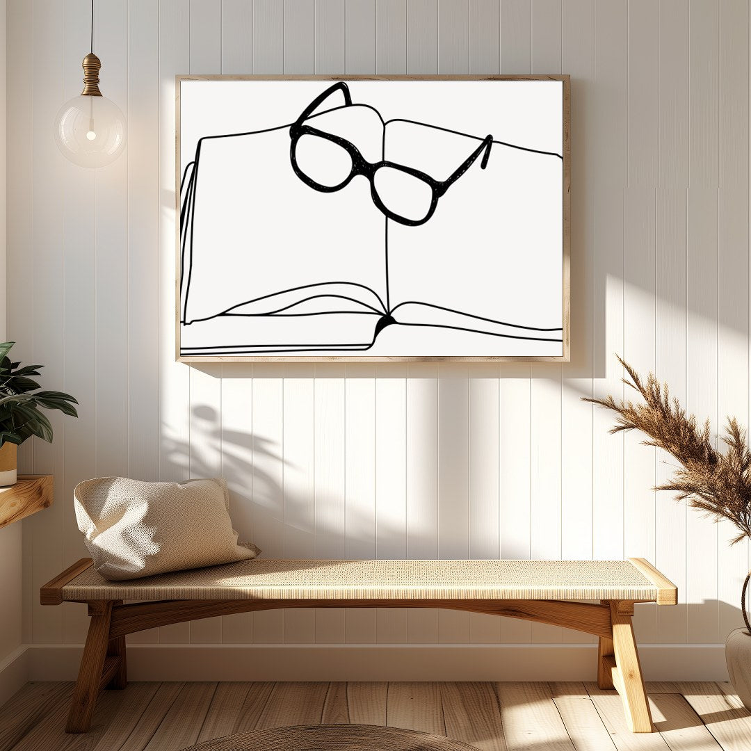 Embrace the intellectual elegance of this minimalist sketch featuring an open book adorned with for Hallway