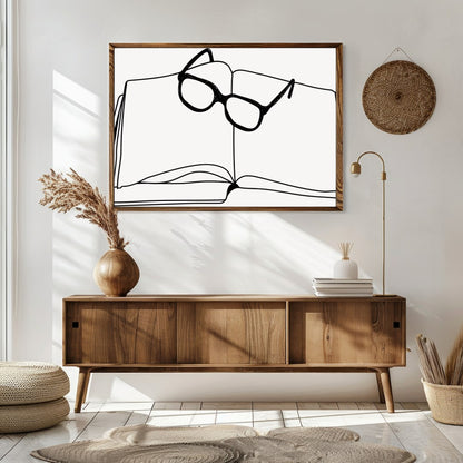 Embrace the intellectual elegance of this minimalist sketch featuring an open book adorned with for Sitting Area