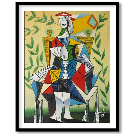 This vibrant Cubist portrait by Pablo Picasso depicts a seated woman in a garden setting, rendered … for lovely house