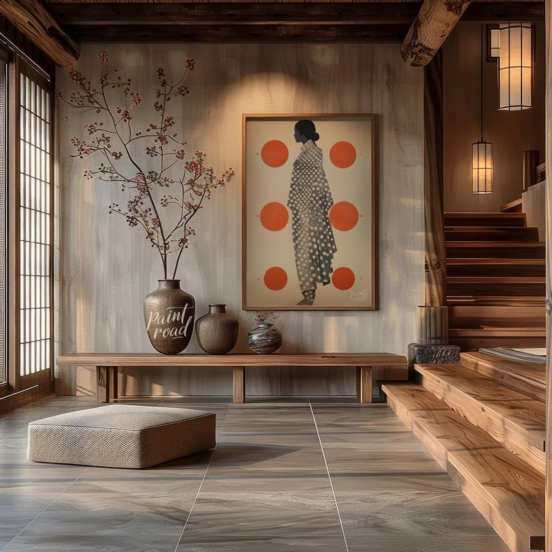 This striking and minimalist artwork features the profile of a woman in a stylized, flowing garment… for entryway