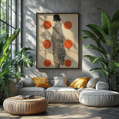 This striking and minimalist artwork features the profile of a woman in a stylized, flowing garment… for living room