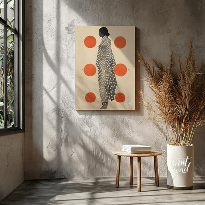 This striking and minimalist artwork features the profile of a woman in a stylized, flowing garment… for living room