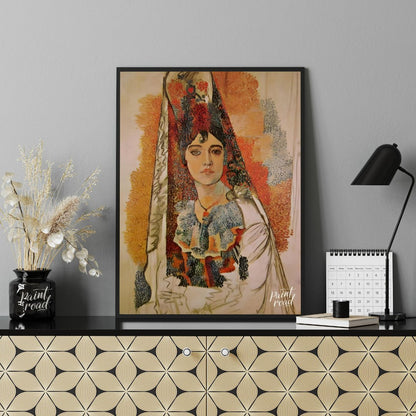 This captivating painting, attributed to Pablo Picasso, features a woman in what appears to be trad… for office