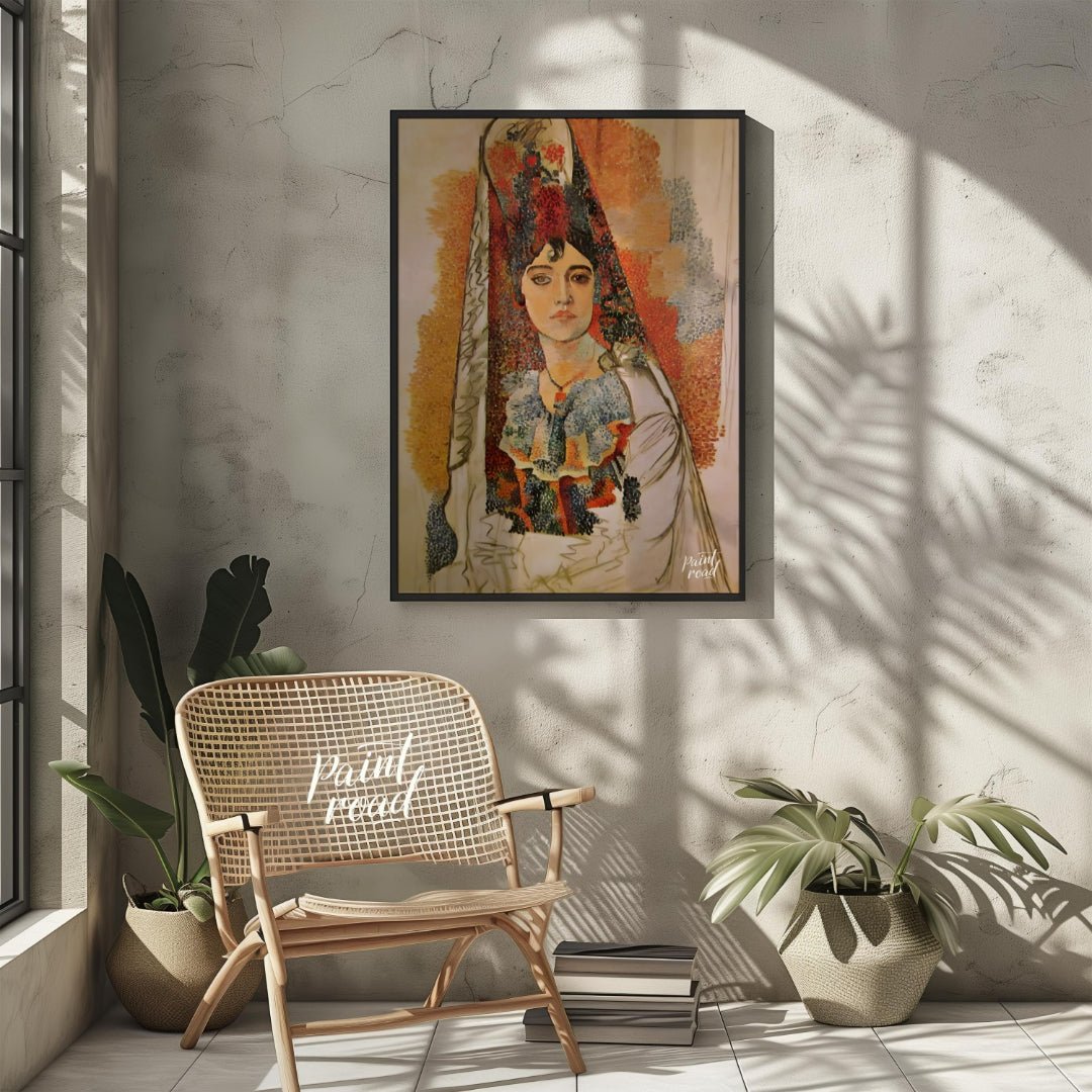 This captivating painting, attributed to Pablo Picasso, features a woman in what appears to be trad… for other