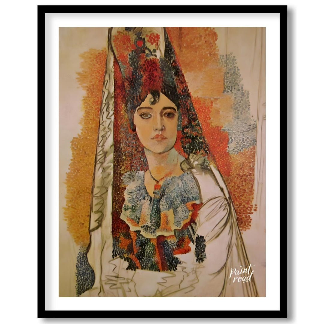 This captivating painting, attributed to Pablo Picasso, features a woman in what appears to be trad… for room