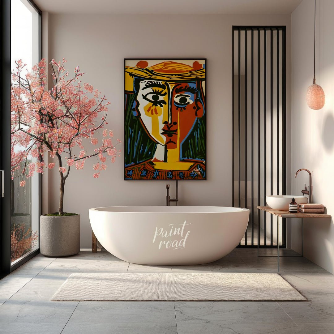 Pablo Picasso’s “Woman with a Hat” (Femme au Chapeau) is an iconic and vibrant example of his Cubis… for bathroom