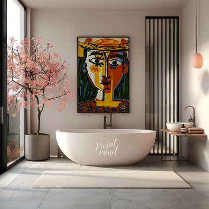 Pablo Picasso’s “Woman with a Hat” (Femme au Chapeau) is an iconic and vibrant example of his Cubis… for bathroom
