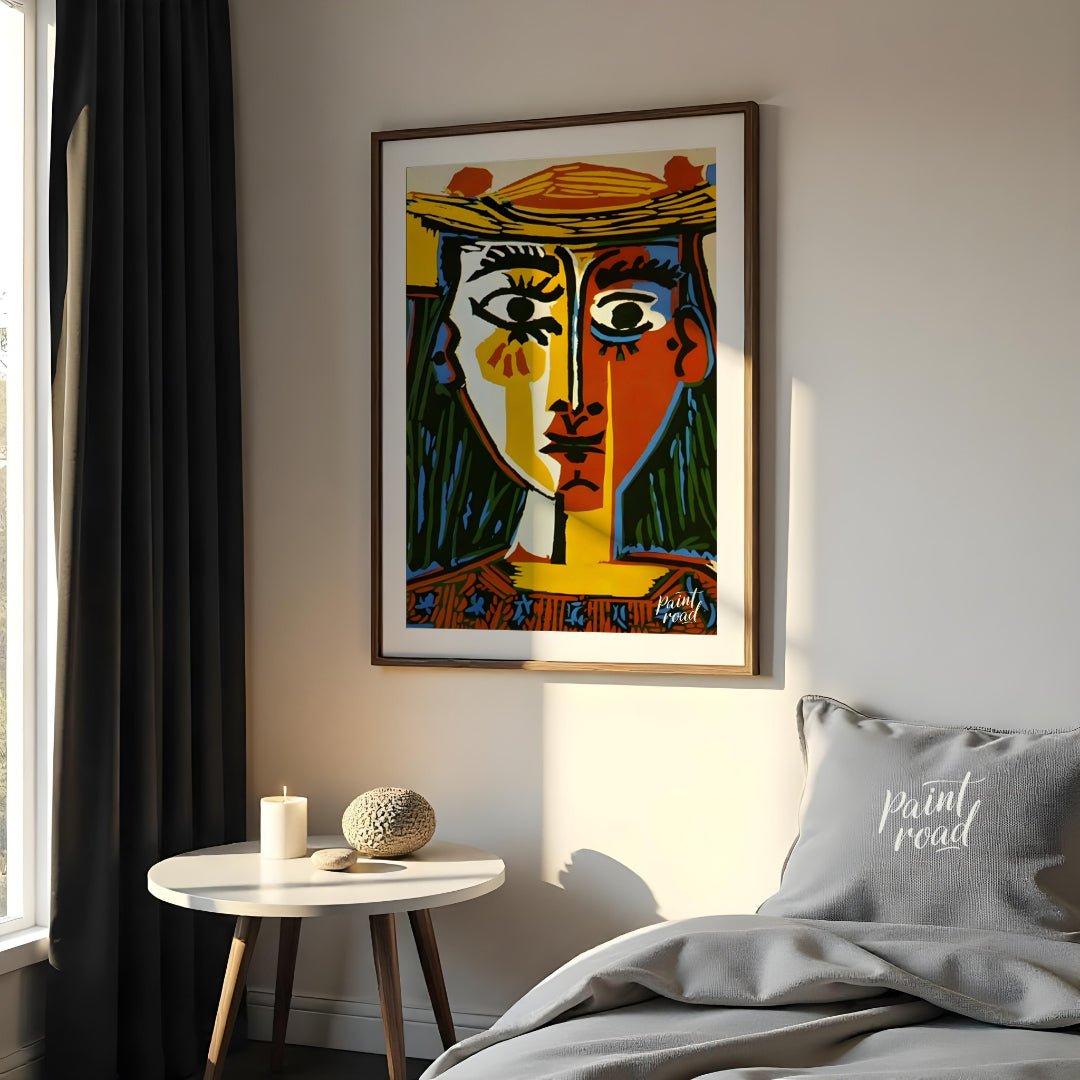 Pablo Picasso’s “Woman with a Hat” (Femme au Chapeau) is an iconic and vibrant example of his Cubis… for bedroom