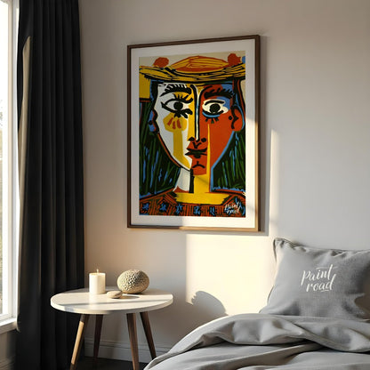 Pablo Picasso’s “Woman with a Hat” (Femme au Chapeau) is an iconic and vibrant example of his Cubis… for bedroom