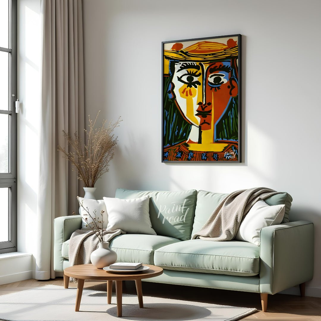 Pablo Picasso’s “Woman with a Hat” (Femme au Chapeau) is an iconic and vibrant example of his Cubis… for living room