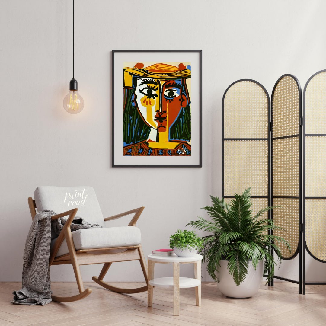 Pablo Picasso’s “Woman with a Hat” (Femme au Chapeau) is an iconic and vibrant example of his Cubis… for living room