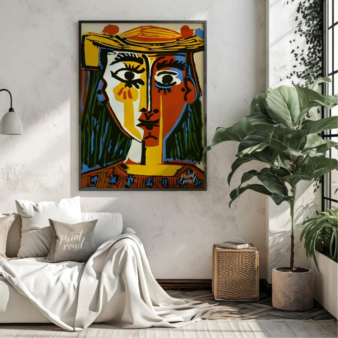 Pablo Picasso’s “Woman with a Hat” (Femme au Chapeau) is an iconic and vibrant example of his Cubis… for living room