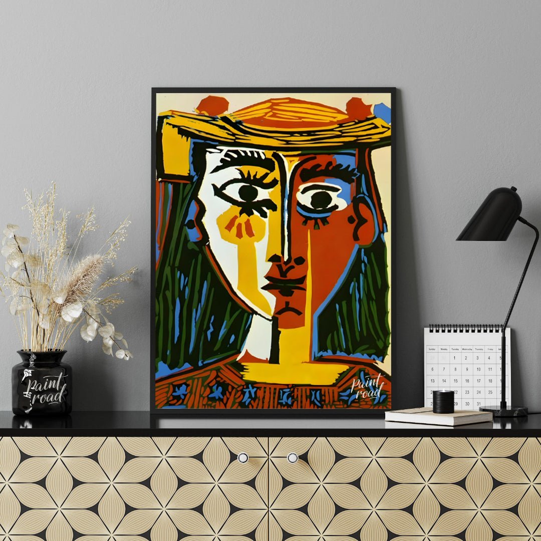 Pablo Picasso’s “Woman with a Hat” (Femme au Chapeau) is an iconic and vibrant example of his Cubis… for office