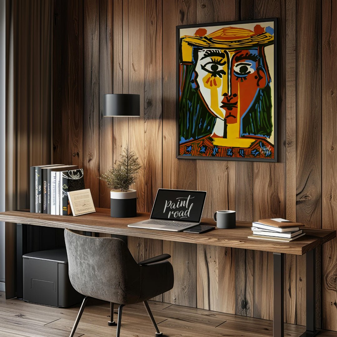 Pablo Picasso’s “Woman with a Hat” (Femme au Chapeau) is an iconic and vibrant example of his Cubis… for office