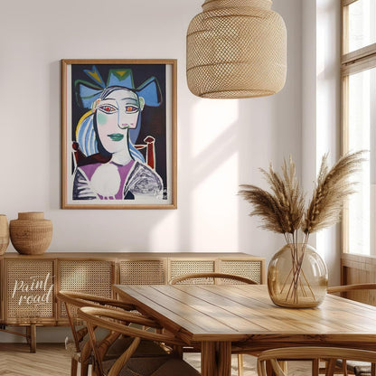 This striking portrait by Pablo Picasso, titled “Bust of a Woman with a Hat,” likely depicts his mu… for dining room
