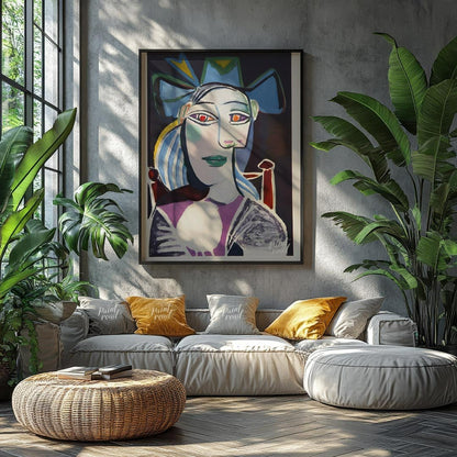 This striking portrait by Pablo Picasso, titled “Bust of a Woman with a Hat,” likely depicts his mu… for living room