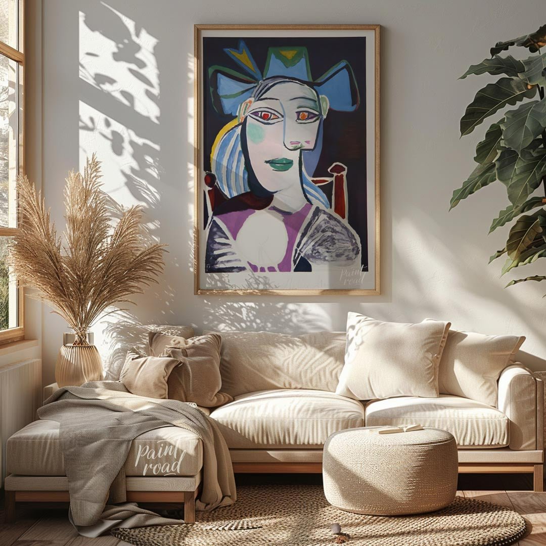 This striking portrait by Pablo Picasso, titled “Bust of a Woman with a Hat,” likely depicts his mu… for living room