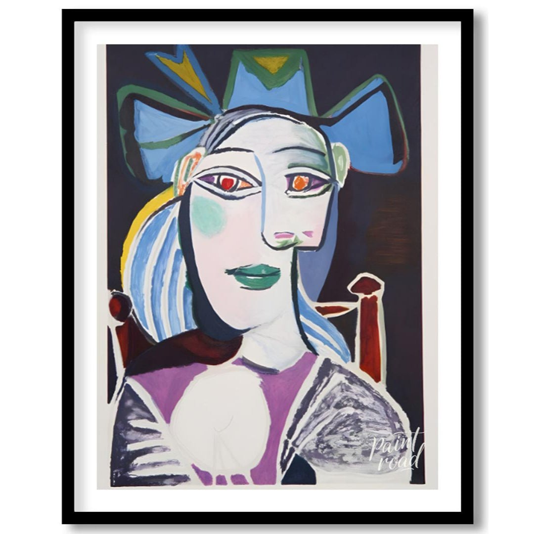 This striking portrait by Pablo Picasso, titled “Bust of a Woman with a Hat,” likely depicts his mu… for room