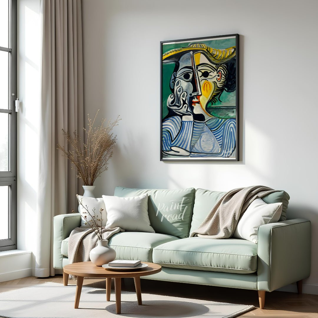 Pablo Picasso’s “Woman with Yellow Hat” is a compelling portrait, believed to depict his muse and l… for living room