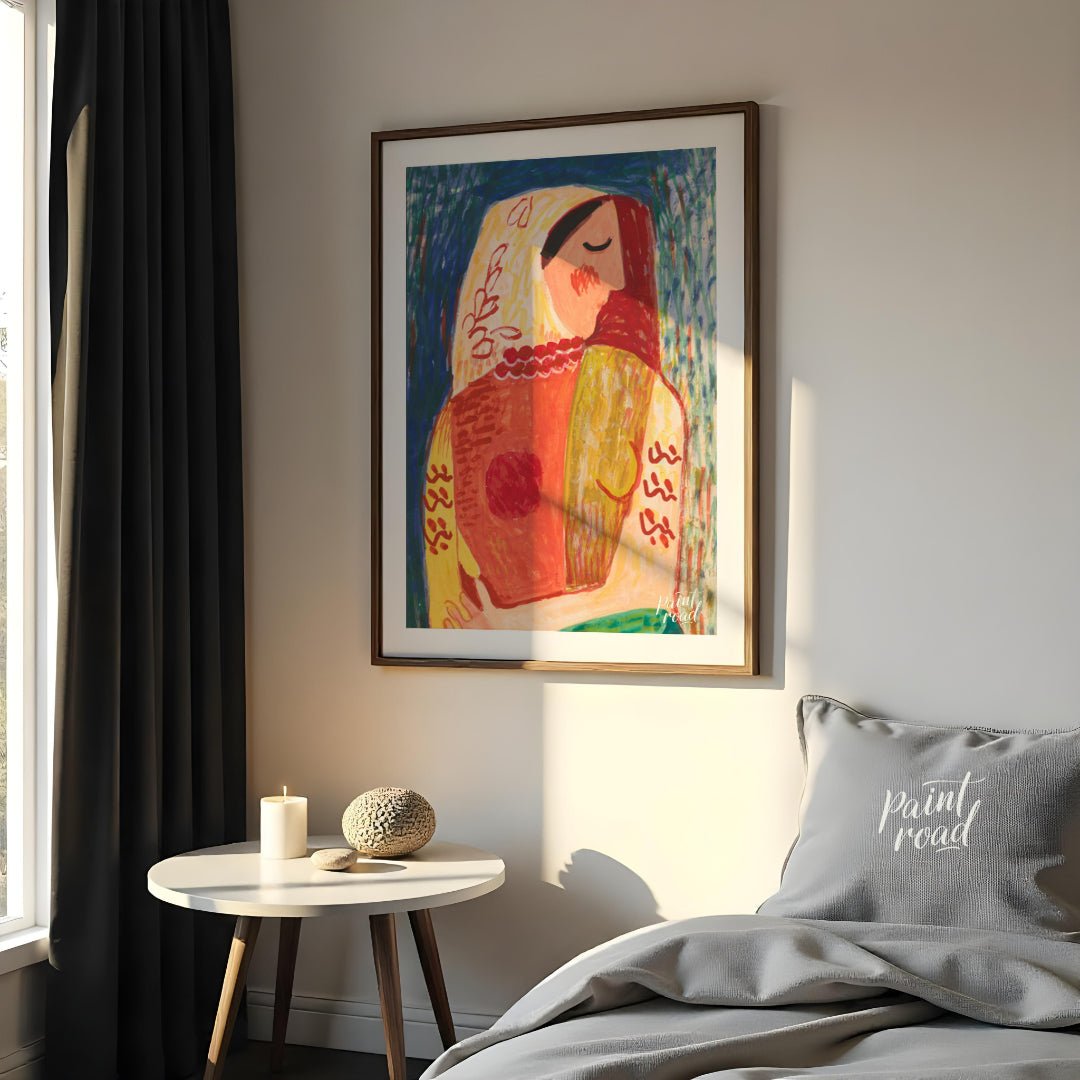 This vibrant artwork, “Woman” by Mikuláš Galanda, is a striking example of modern art with a folk a… for bedroom