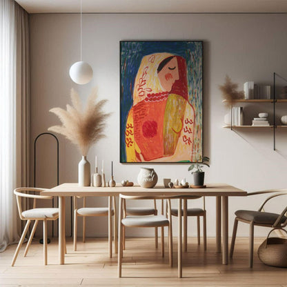 This vibrant artwork, “Woman” by Mikuláš Galanda, is a striking example of modern art with a folk a… for dining room