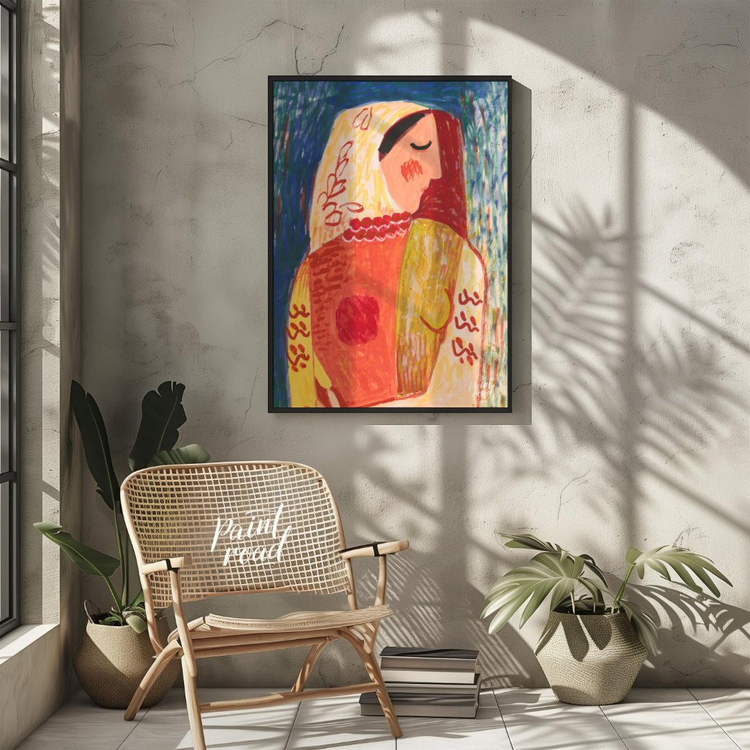 This vibrant artwork, “Woman” by Mikuláš Galanda, is a striking example of modern art with a folk a… for living room