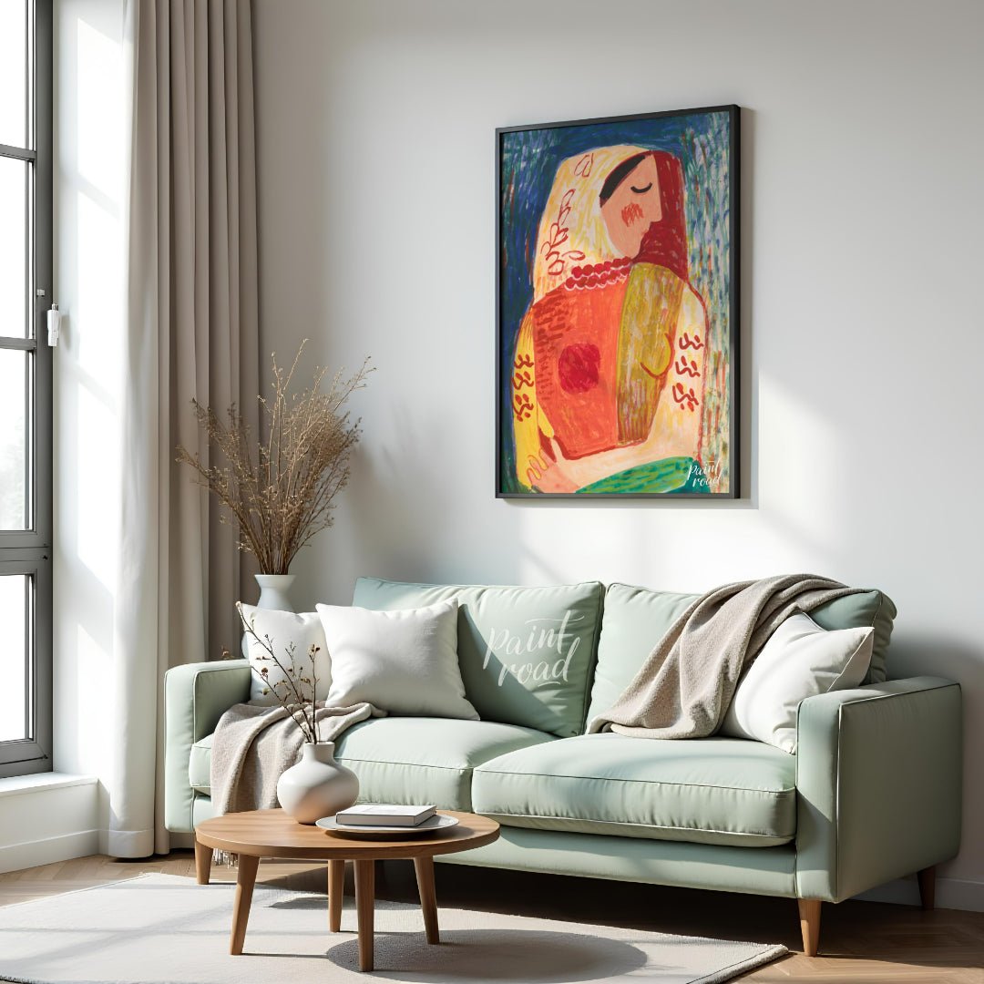 This vibrant artwork, “Woman” by Mikuláš Galanda, is a striking example of modern art with a folk a… for living room