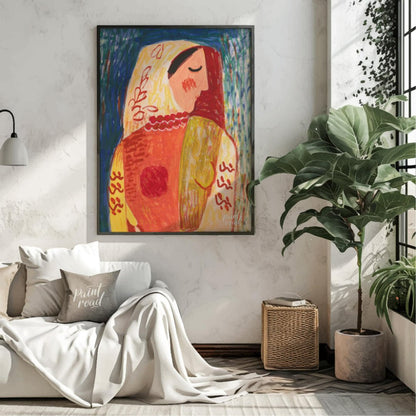 This vibrant artwork, “Woman” by Mikuláš Galanda, is a striking example of modern art with a folk a… for living room
