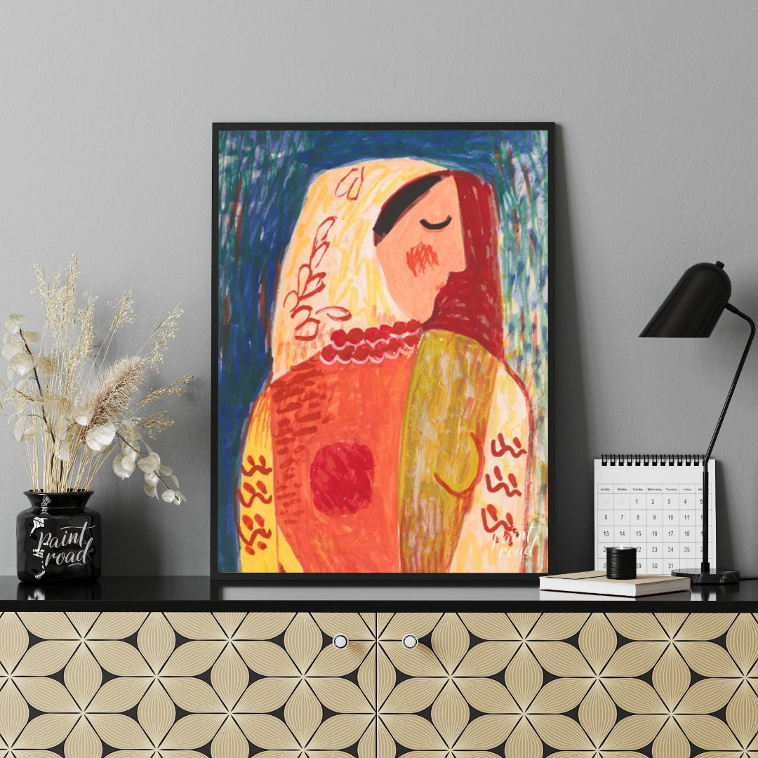 This vibrant artwork, “Woman” by Mikuláš Galanda, is a striking example of modern art with a folk a… for office