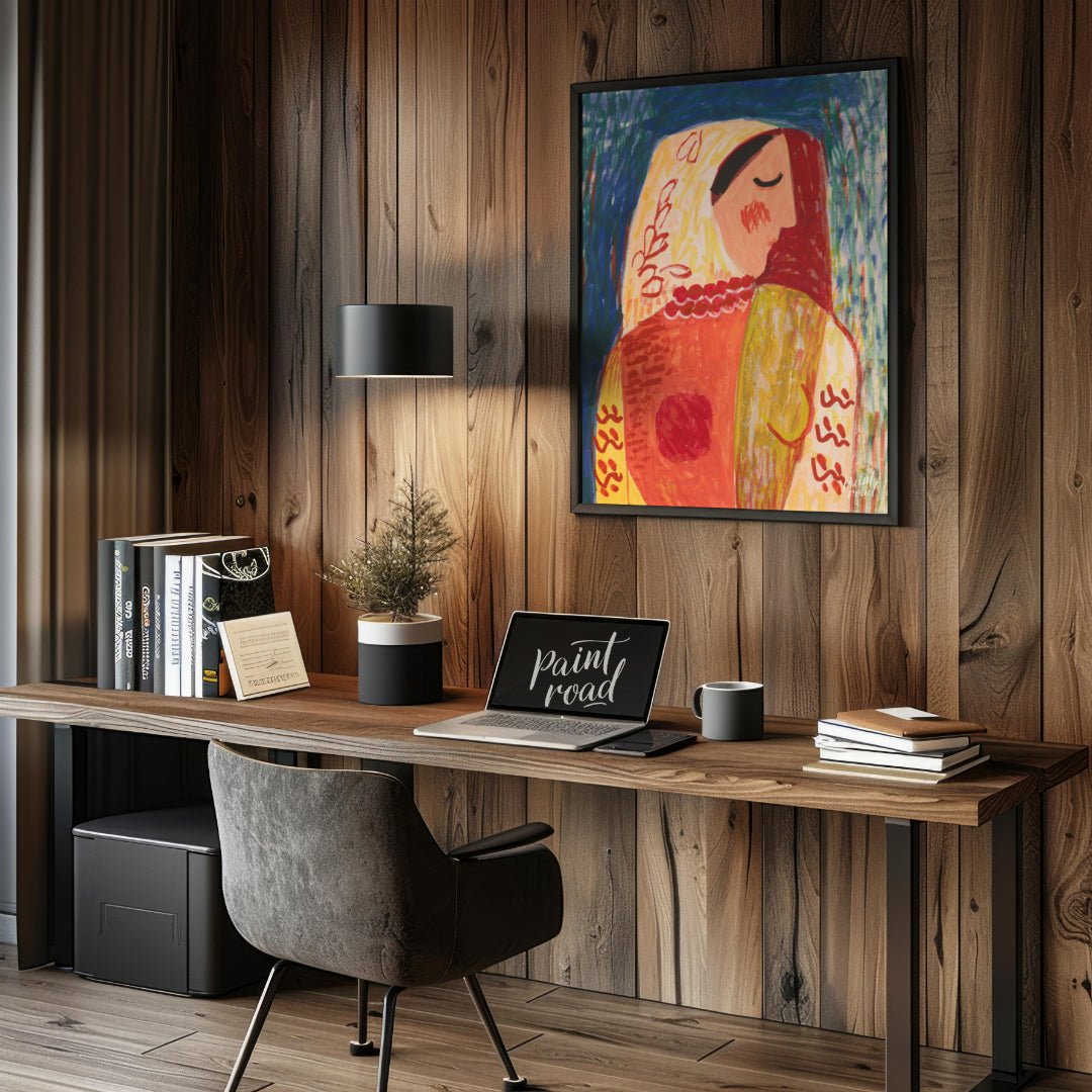 This vibrant artwork, “Woman” by Mikuláš Galanda, is a striking example of modern art with a folk a… for office