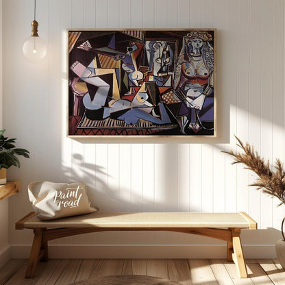 This vivid painting is identified as Pablo Picasso’s “Women of Algiers (Version O).” It features a … for entryway