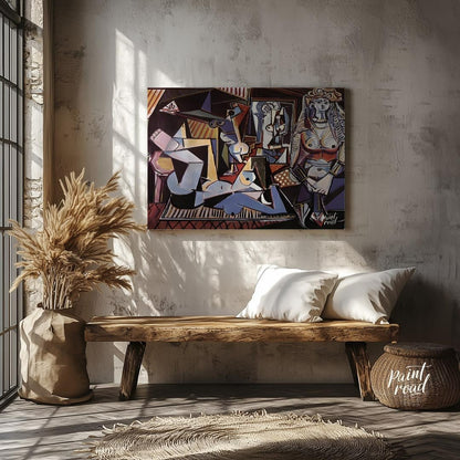 This vivid painting is identified as Pablo Picasso’s “Women of Algiers (Version O).” It features a … for entryway