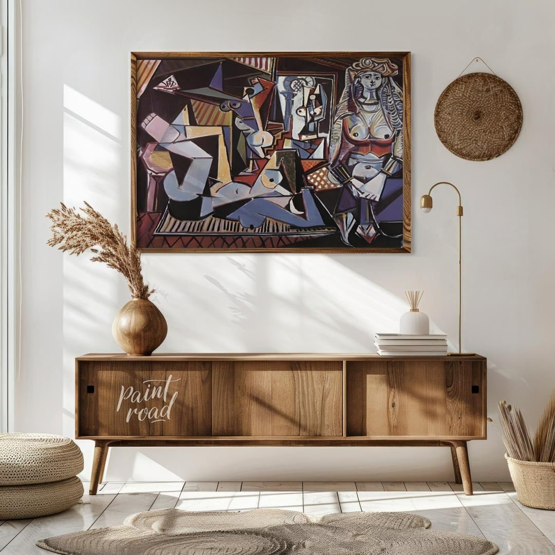 This vivid painting is identified as Pablo Picasso’s “Women of Algiers (Version O).” It features a … for living room