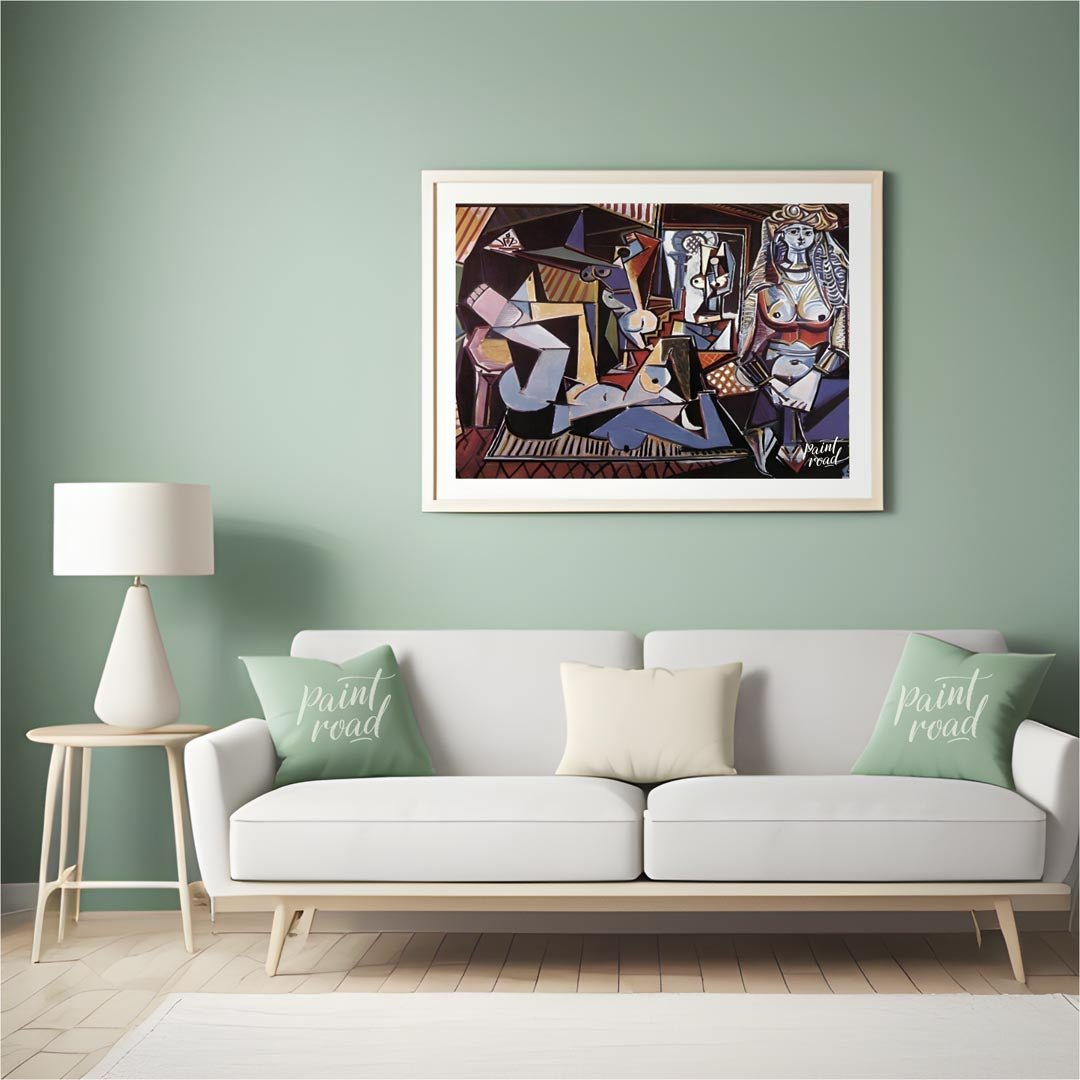 This vivid painting is identified as Pablo Picasso’s “Women of Algiers (Version O).” It features a … for living room