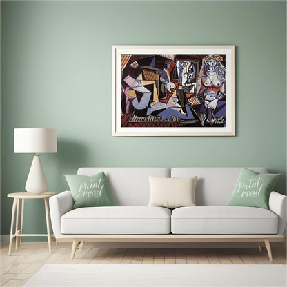 This vivid painting is identified as Pablo Picasso’s “Women of Algiers (Version O).” It features a … for living room