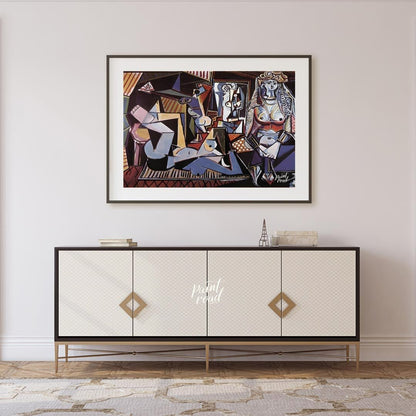 This vivid painting is identified as Pablo Picasso’s “Women of Algiers (Version O).” It features a … for living room