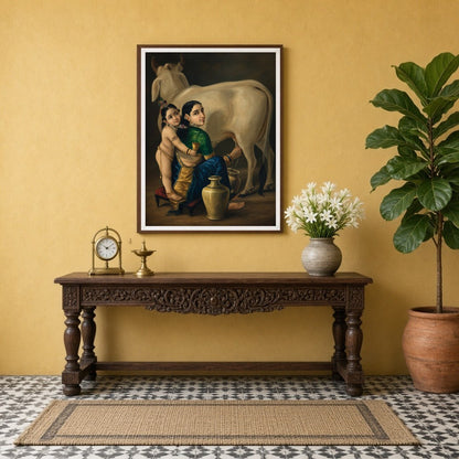 This exquisite artwork captures the tender mother-child bond between Yashoda and young Krishna, for Entrance